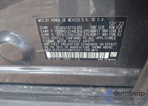 2024 Honda Hr-V Awd Lx z USA, uszkodzony, nr VIN 3CZRZ2H31RM751071